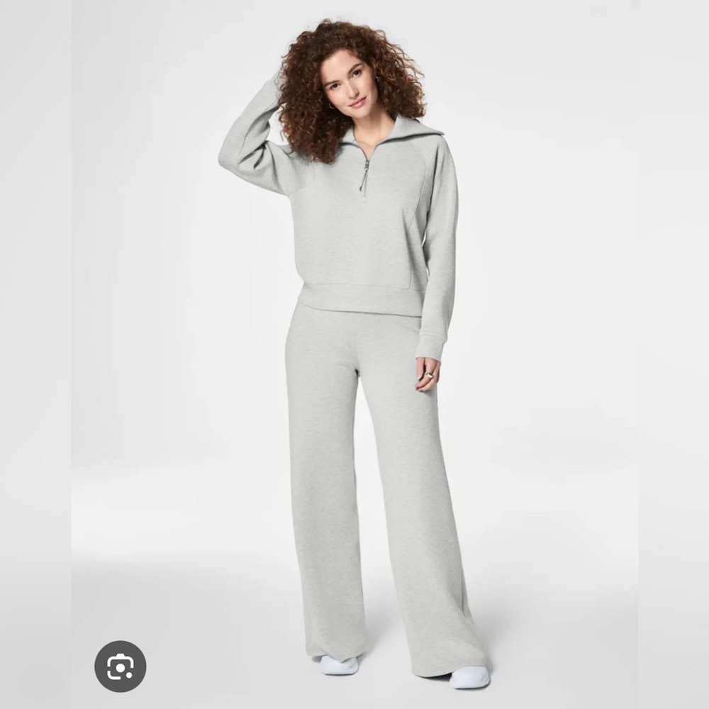 SPANX AIR ESSENTIALS Light Heather Grey Wide Leg Pants